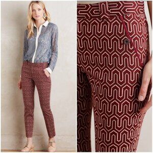 CARTONNIER Anthropologie Charlie Skinny Ankle Trouser Sz 4 Rust Red Cream